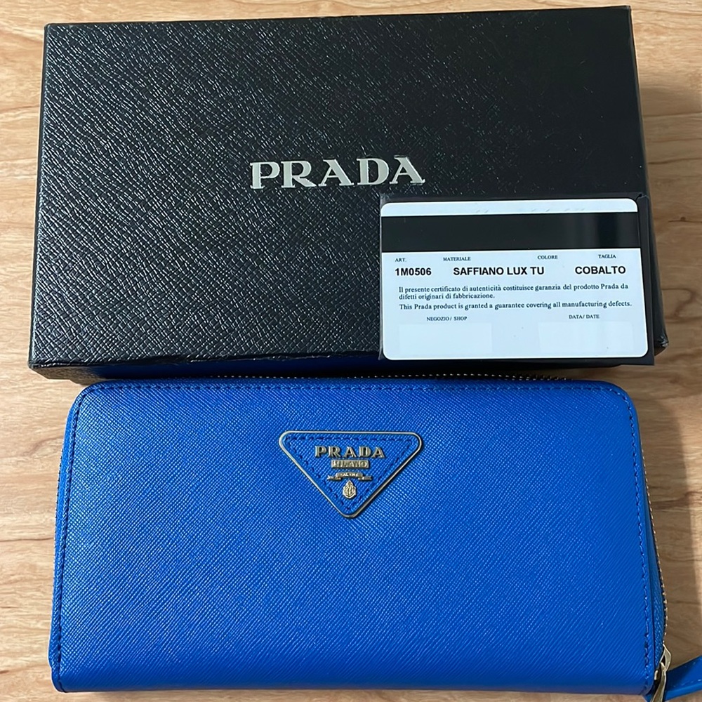Prada leather wallet cobalt net